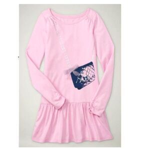 NEW Gap kids pink knit drop waist ruffle tiered tunic dress purse print XS 4 5